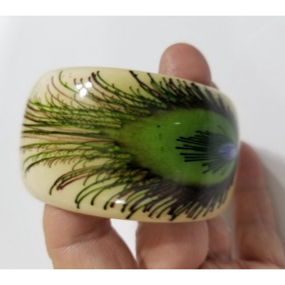 2 1/2" peacock feather bangle bracelet one and three quarters wide b48 - Picture 9 of 11